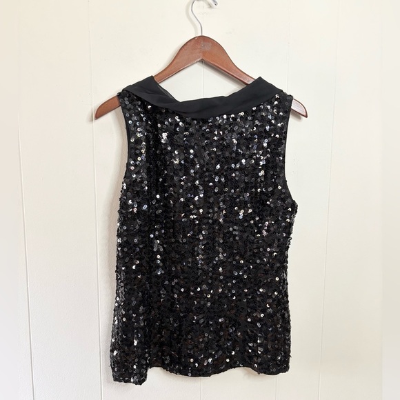 St. John black sequin embellished blouse sleeveless drape neck size 10 - Picture 3 of 4